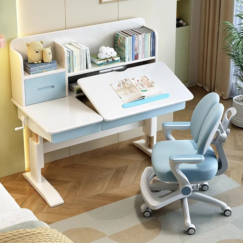 Children's Learning Adjustable Solid Wood Student Desk and Chair Set Modern Design for Apartment Living Room School Furniture