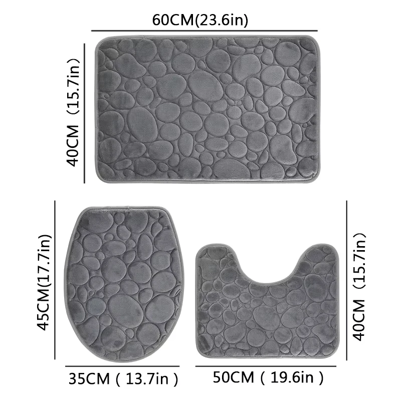 3 Stück/Set einfarbig einfaches Badezimmer wasserabsorbierende und rutschfeste Bodenmatte Steinmuster, bequem und weich, dreiteiliges Set – Detail 7