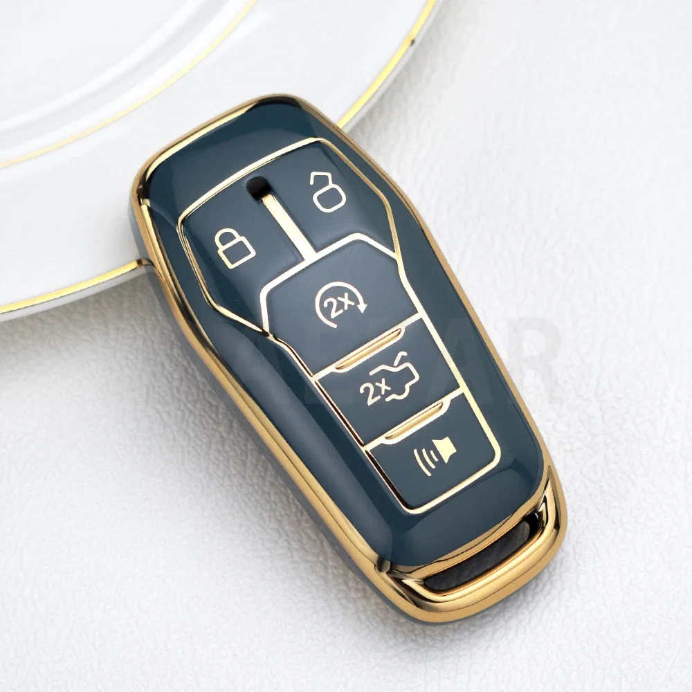 TPU Silver Gold Line Key Cover Case for Ford Fusion Mondeo Mustang F-150 Explorer Edge 2015 - 2020 Key Protection Shell Fob