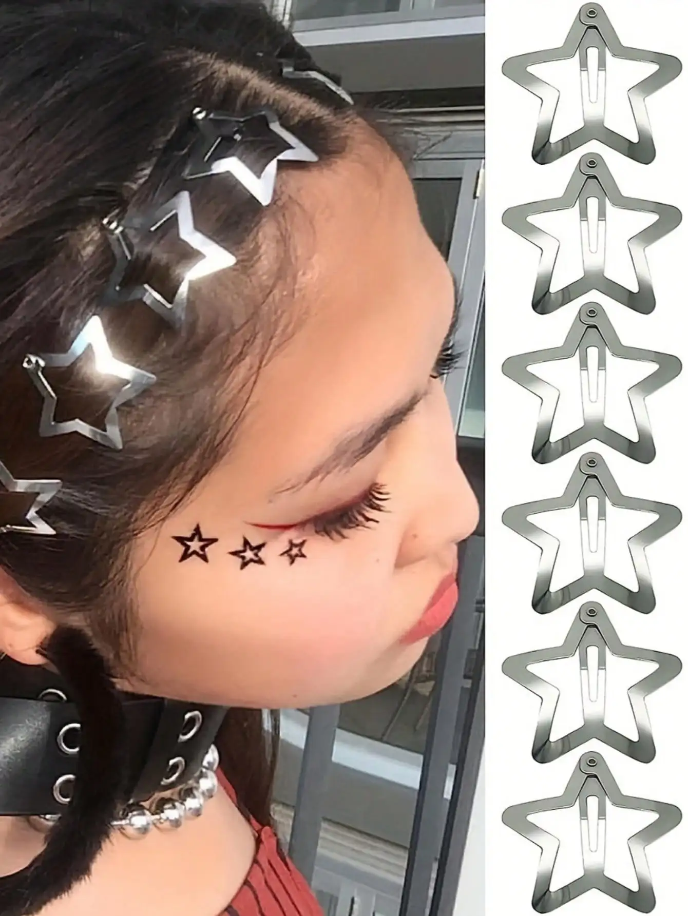 Five-pointed Star BB Clip Y2K Silver five-pointed Star Hair clip All matching bb clip ins Metallic sweet cool clip