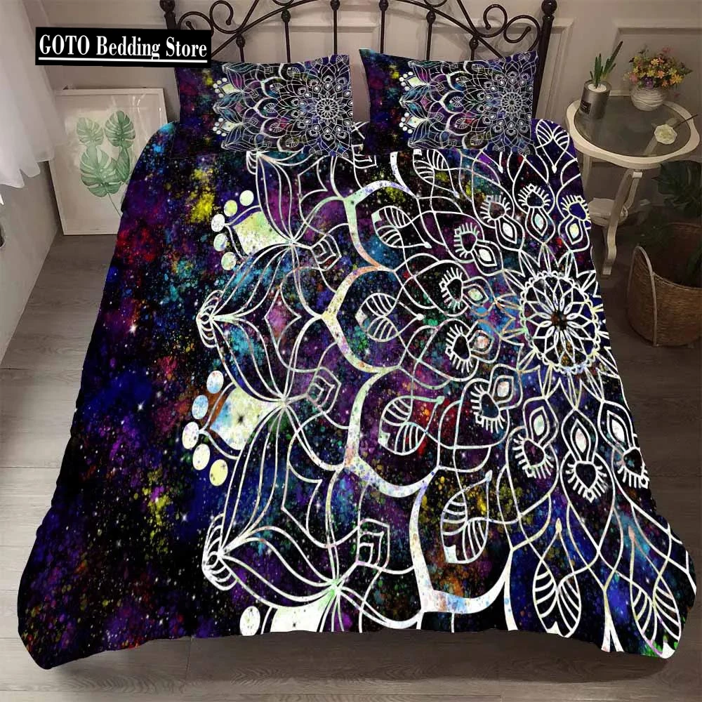 Bedclothes DropShip Galaxy Duvet Cover Luxury Jacquard Duvet Set with Pillowcases Mandala Galaxy Starry Sky Bedlinens Polyester