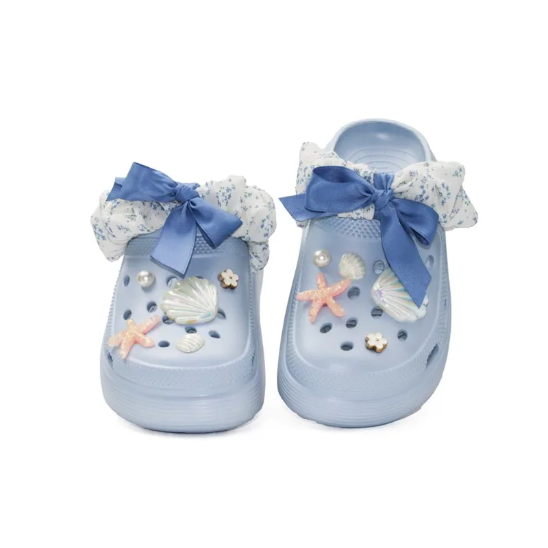 Zuecos de Plataforma EVA con Diseño de Estrella de Mar y Conchas Marinas en Azul Claro para Mujer, Ergonómicos, Antideslizantes, Resistentes al Desgaste, Ligeros, Zapatos Casuales de Playa para Verano