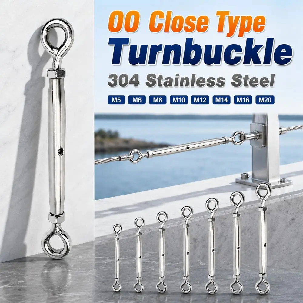 304 Stainless Steel OO Close Type Turnbuckle Adjustable M5 M6 M8 M10 M12 M14 M16 M20 Wire Rope Tensioner Sturdy Rust Proof
