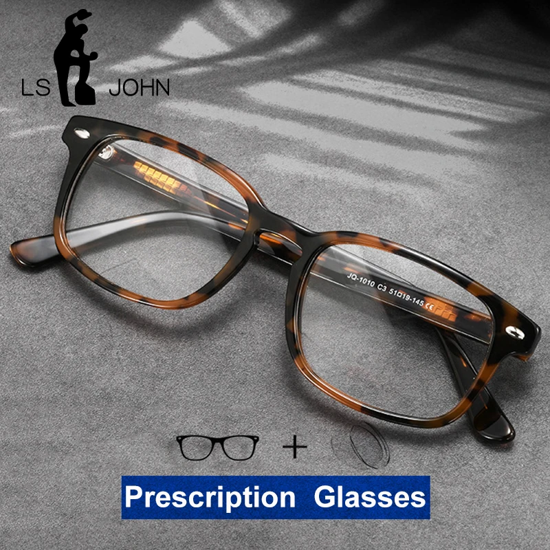 

LS JOHN квадратная ацетатная оправа для очков, мужские высококачественные оптические очки для чтения при близорукости, брендовые очки с защитой от синего луча