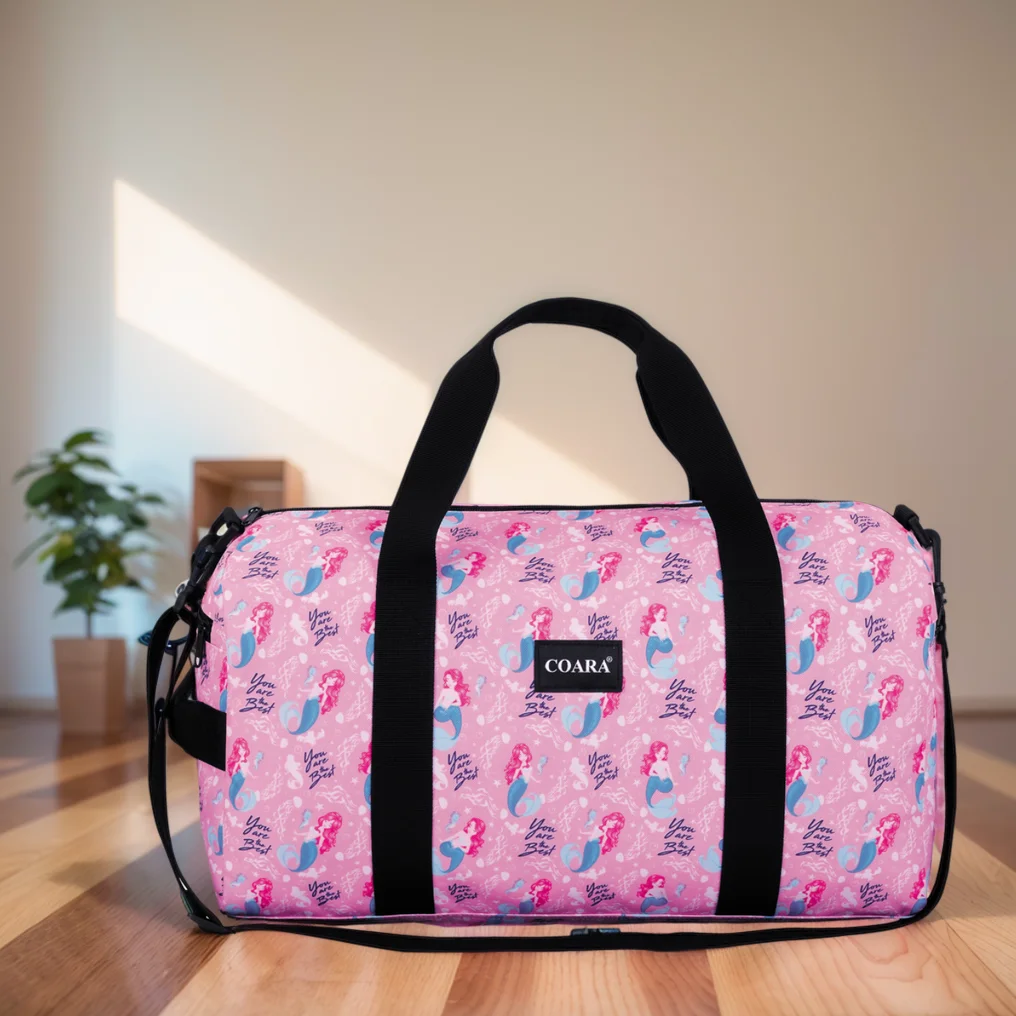 Mermaid Print Duffle Bag for Girls, Small Sports Gym Bag, Overnight Weekender Travel Tote Bag