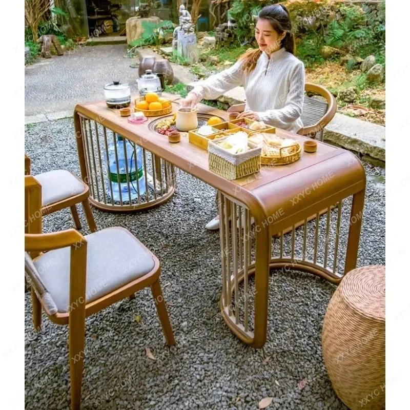 a029  Garden tables and chairs outdoor garden yard outdoor sun room light luxury leisure new Chinese rattan tea table combinatio
