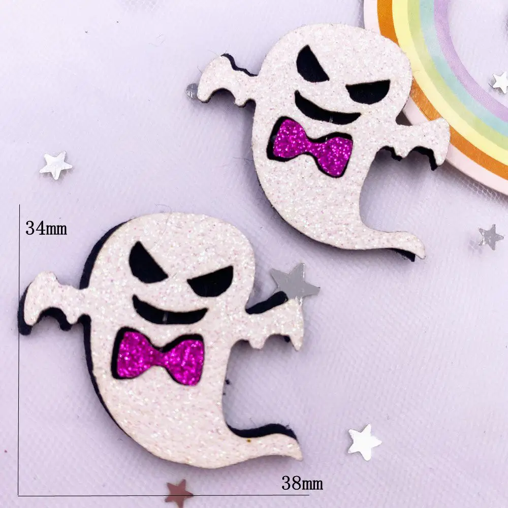 10pcs Felt Fabric Colorful Glitter Cartoon Skull Head Bat Spider Pumpkin Patch Applique Sewing DIY Hair Bow Halloween Supplies