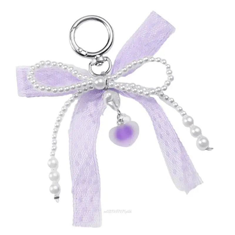 

X5XA Trendy Beaded Bowknot Butterfly Keyring Keyring Elegant Handbag Bag Accessory