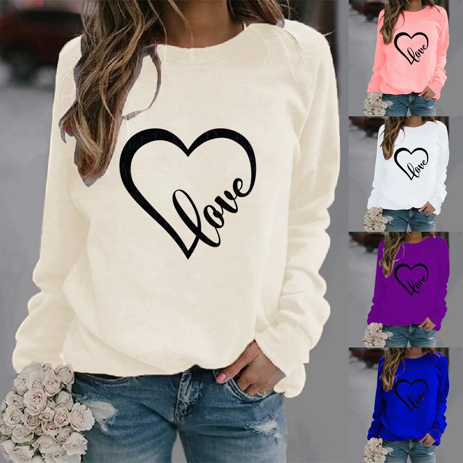 

O T-Shirts Valentine'S Clothes Hoodies Y2K Tops Long Womens Tops Heart-Shaped Day Print Neck Summer Shirts Sleeve Tee