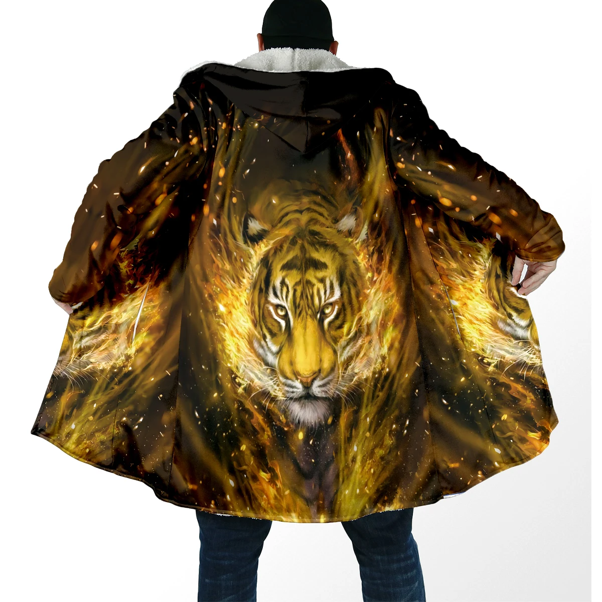 2025 Winter Fashion Men's cloak Animal Tiger Pattern 3D Printed Thick Fleece Hooded Cloak Unisex Casual Warm Cape Coat DP92