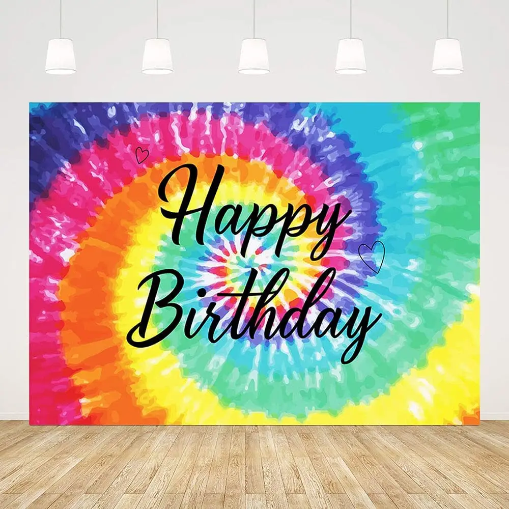 

Tie Dye Birthday Party Backdrop Colorful Paint Peace Love Rainbow Photo Background Happy Bady Party Decorations Hippie Banner