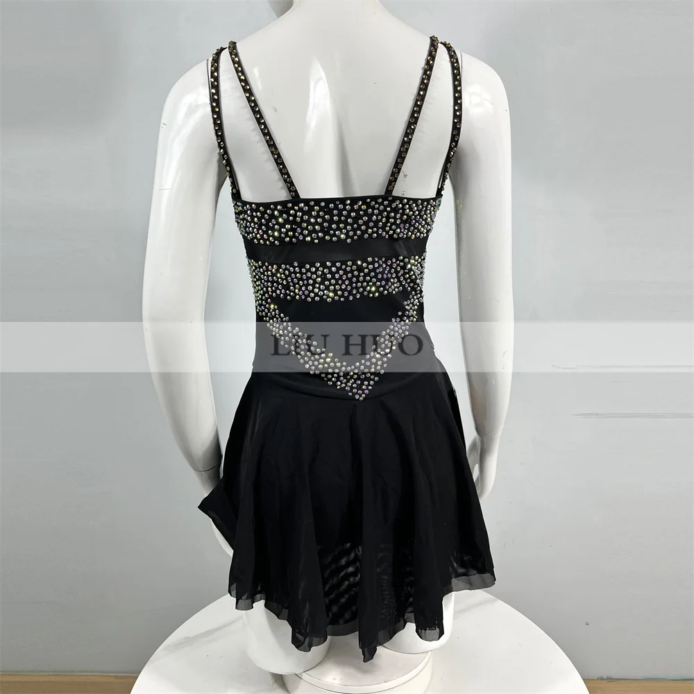 LIUHUO danse sur glace robe de patinage artistique femmes adulte princesse adolescente personnaliser Costume Performance compétition sans manches noir