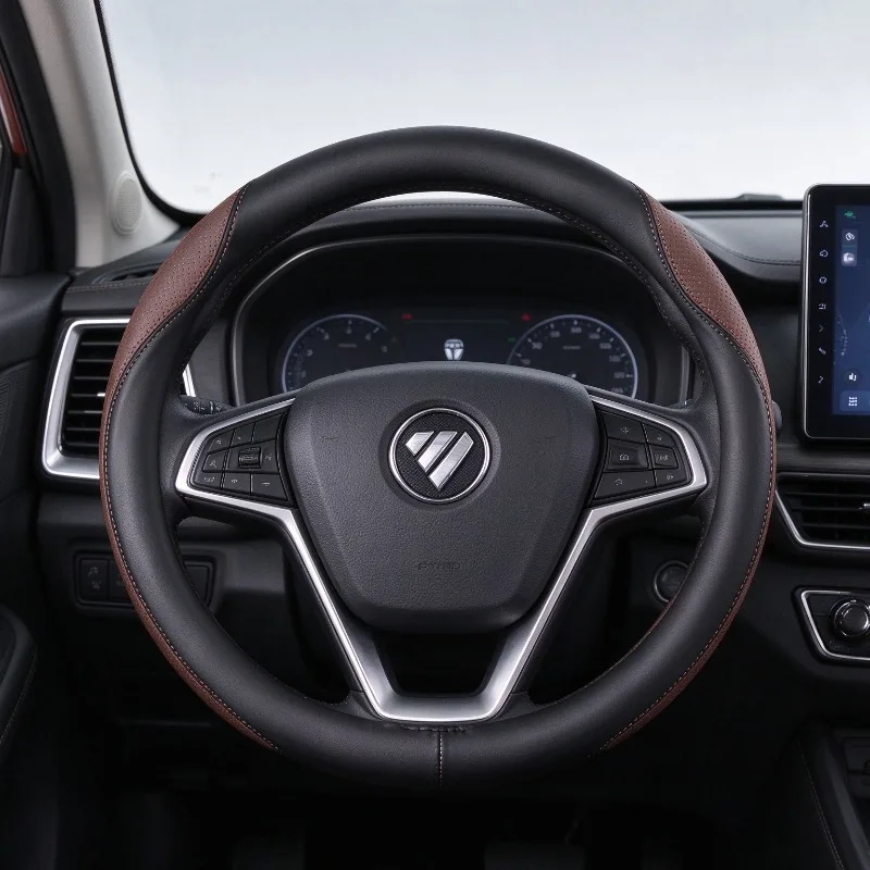Fits Foton, 37-38cm Nappa Leather Steering Wheel Cover, O+D Shape, Ultra Thin, Breathable Anti-slip, All Season Auto Accessories