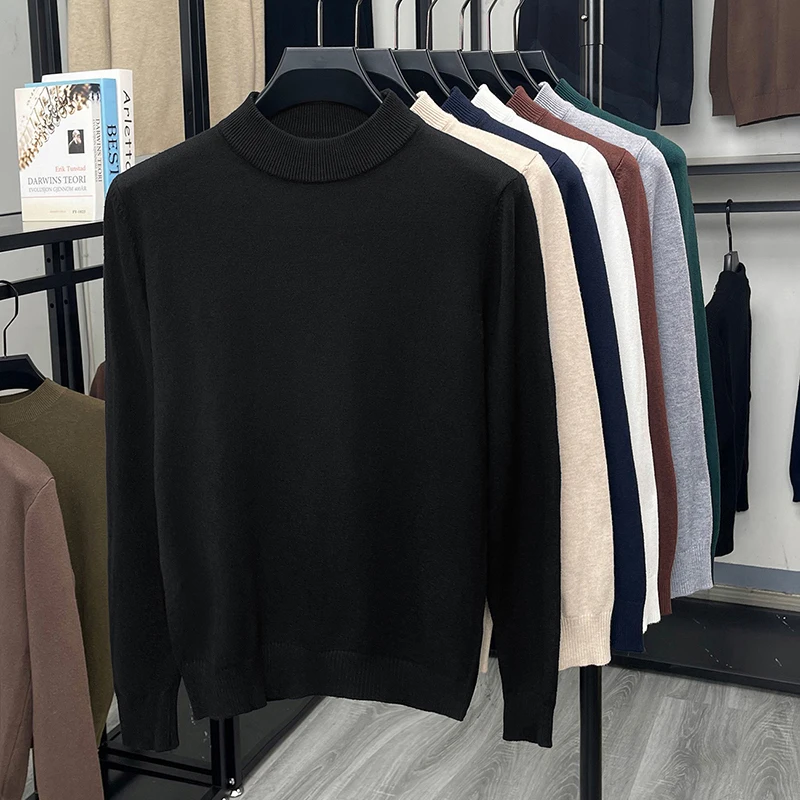 Maglione lavorato a maglia a maniche lunghe da uomo 2025 Autunno New Business e Leisure Maglione base primaverile e autunnale a collo alto e mezzo alto