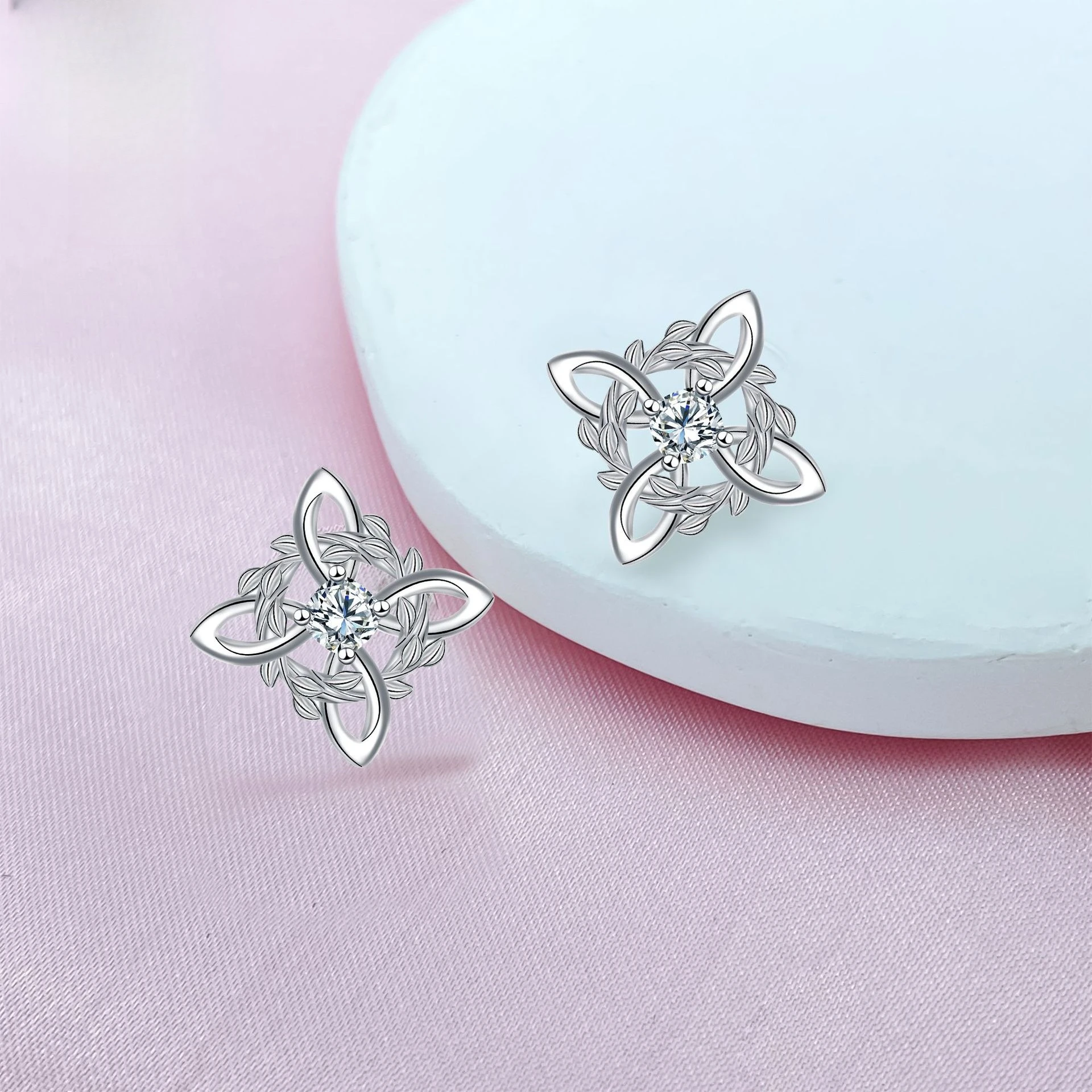 رائجة البيع فضة سلتيك عقدة ليف أقراط الزركون خمر الأزهار وأقراط للنساء هدية مجوهرات الأيرلندية الفريدة