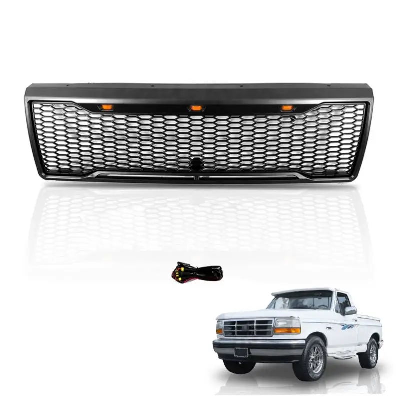 

Gobison 1992-1996 Pickup Truck Body Kit Parts Matte Black Front Mesh Style Raptor Car Grille For FORD F150 Car Grille