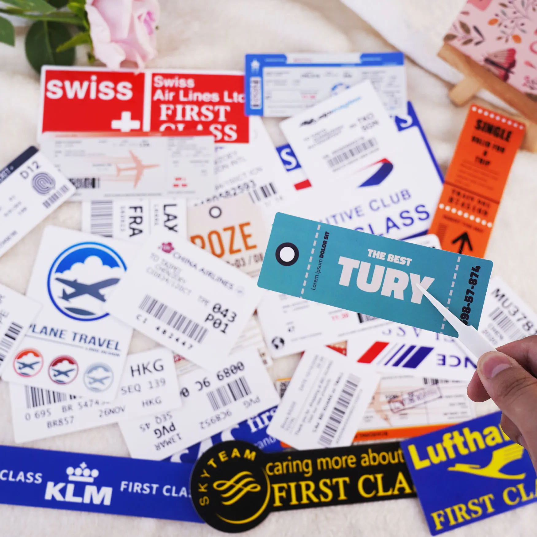 30PCS Air Tickets Boarding Pass Stickers Graffiti Mark Sticker Waterproof Travel Luggage Laptop Skateboard Fridge Toy Decals