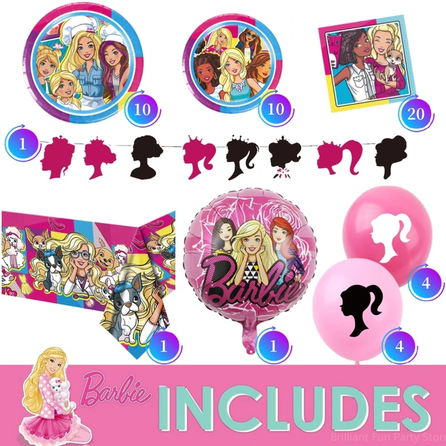 Barbie Party Decorations Balloons Set Princess Paper Plates Napkins Banner Tablecover Pink Barbie Girl Birthday Party Supplies AliExpress