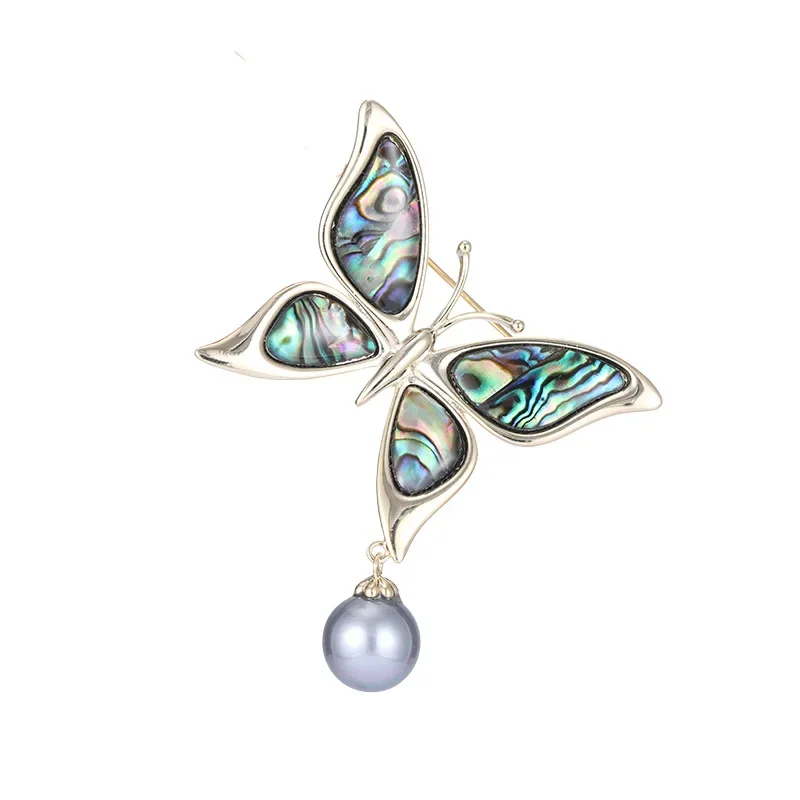 2025Осенне-зимние аксессуары для женской куртки, морское ушко натурального цвета, ракушка, жемчуг, броши-бабочки