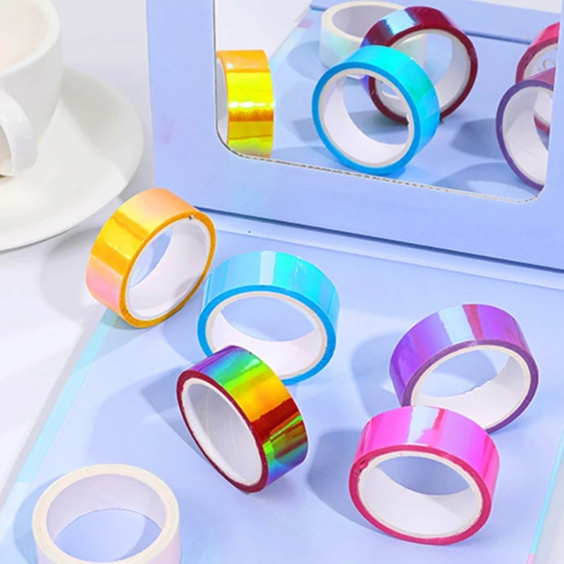 6 لفات شريطٌ لاصق متعدد الألوان 6 قطع متعدد C for DIY مشروع الترميز والديكورات الفنية شريطٌ لاصق ملون بألوان قوس قزح