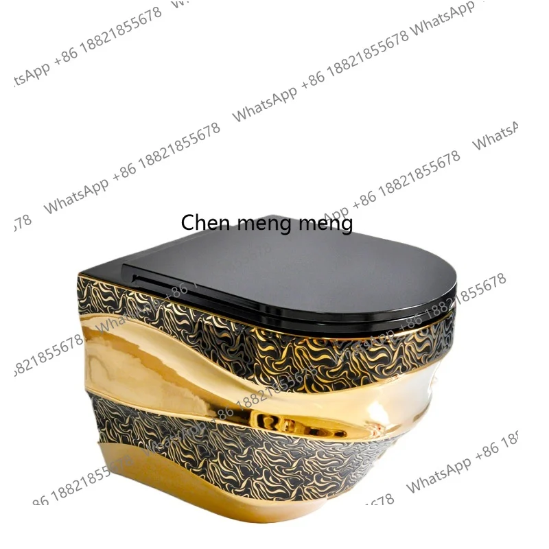 

Black and gold wall-mounted toilet, suspended toilet, bathroom, small apartment, wall discharge into wall water tank F185