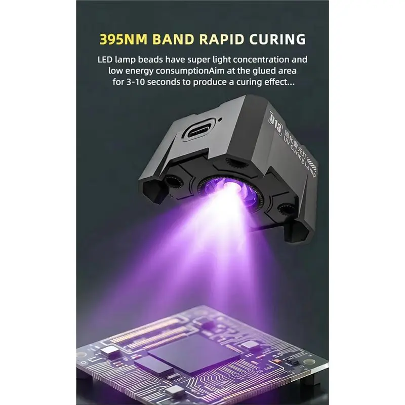 ABAE-One Click Wireless Mini UV Curing Lamp 395Nm 3W Type-C Charging Built-In Battery UV Light For Phone Glue Fast Cure Tool