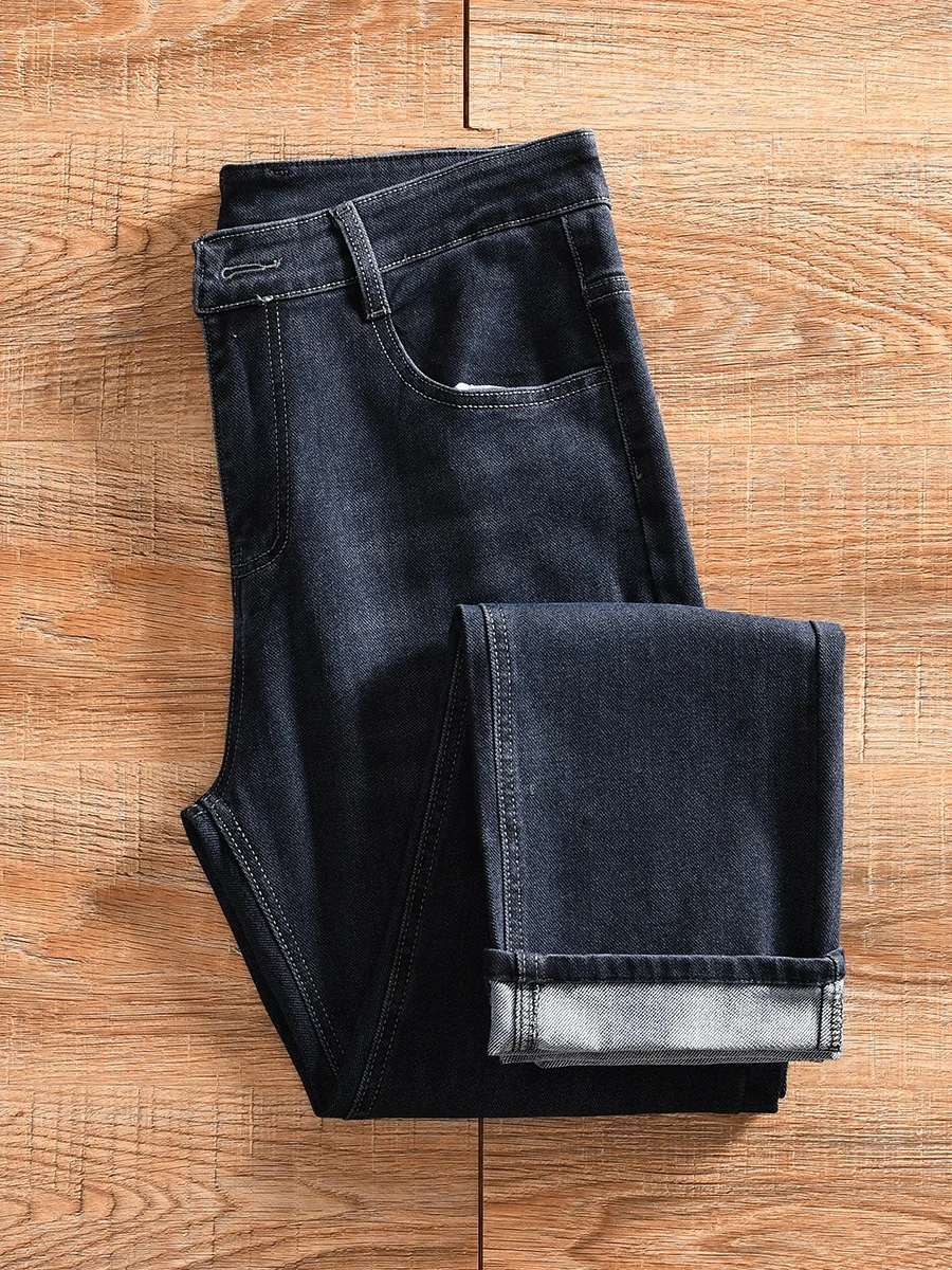 

Elastic Unrestricted Straight Leg Jeans for Men Fashion All-match Autumn Winter Cotton Stretch Denim Youth Popular Medium Waist