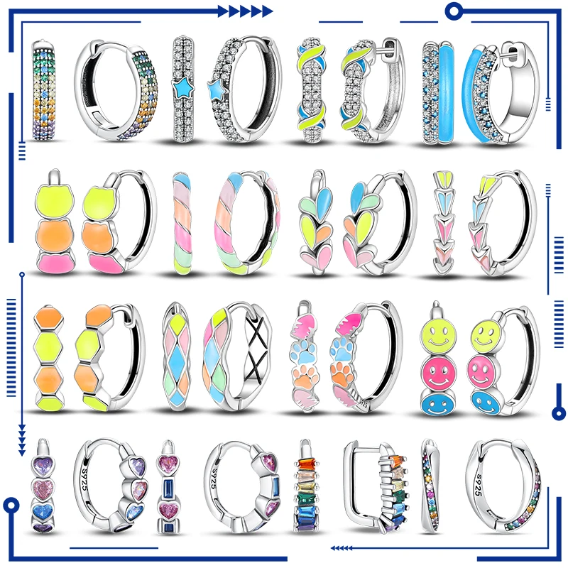 

2023 New in 925 Silver Luminous Color Changing Hoop Earrings Women Jewelry Luxury Gift Original Design Color Zircon Earring Hot