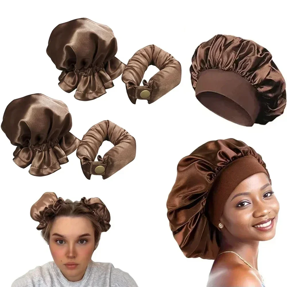 Heatless Hair Curler Satin Sleeping Cap Set No Heat Hair Rollers Curling Rod Headband Soft Curlers Lazy Curls Bonnet Night Hat