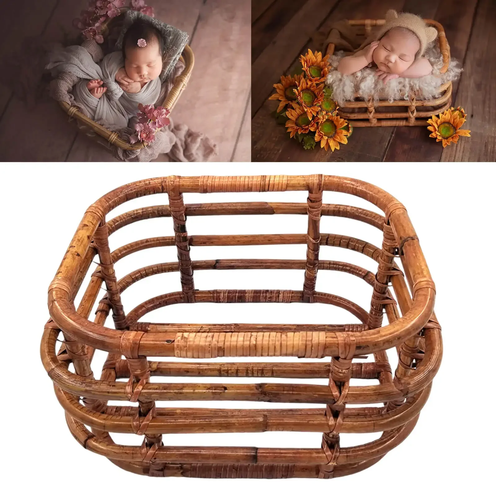 Handmade Vintage Bamboo Rattan Chair for Newborn Photography, Wooden Baby Bed, Baby Crib, Studio Posing Sofa Accessories, 2023