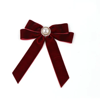 Bowtie 모조 진주 장식 벨벳 Bowtie 캐주얼 셔츠 여성을위한 장식 Bowtie