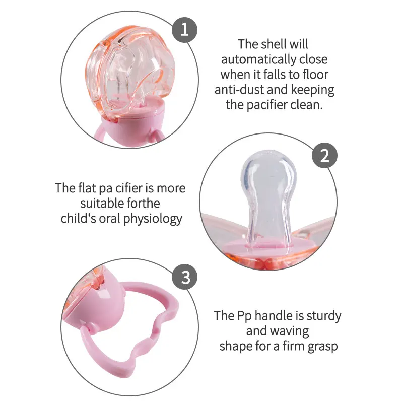 1pc Baby Pacifier With Automatically Close Dust Cover When Dropped Day Nighttime Round Flat Silicone Nipple Pp Handle Lid