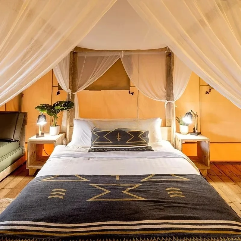 Waterproof Canvas Glamping Lodge Tent with Bathroom Windproof  UV Resistant 24-83㎡ for Luxury Hospitality Resort