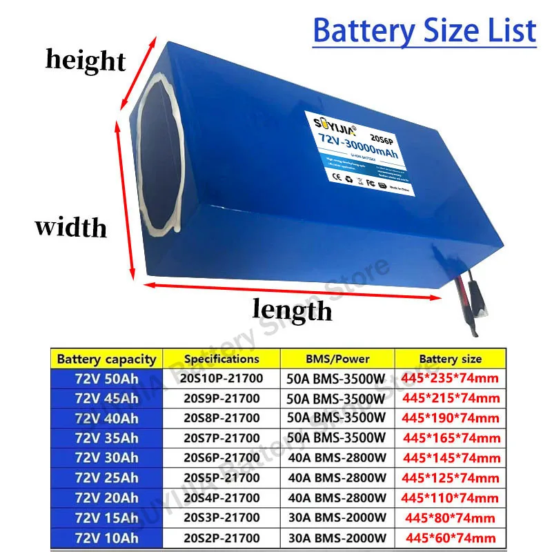 Fast Air Transportation Large Capacity Full Capacity Lithium Battery 21700 72V25AH-50AH Suitable for 250-3000 W 72V Equipment