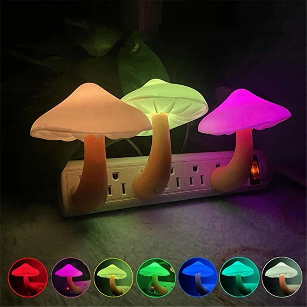 Mini lámpara nocturna tipo Seta para niños y adultos, Sensor de luz que cambia de Color, decoración creativa para mesita de noche, enchufe europeo y estadounidense, 4 piezas