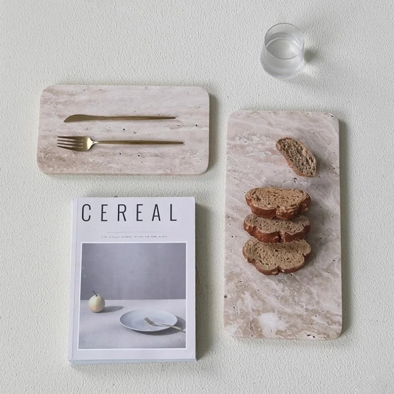 Modern Natural Travertine Flat Tray Design Ornament Sample Room Home Dessert Table Bread Cutting Board Storage Tray Decoration