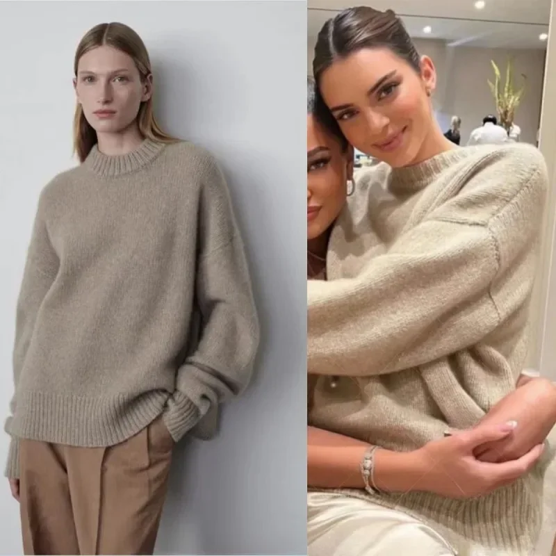 Classic Cashmere Blend Sweater for Women, Loose and Wide Knit, Luxury Pullovers, Kendall Same, Classic, Autumn and Winter, 2024