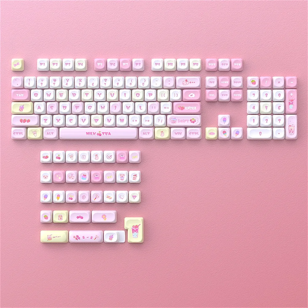GEFENSI Strawberry Themed Keycaps MOA Keyboard Caps 135 Keys PBT Girl Gift Keycaps For 60/64/84/98/108 Mechanical Keyboards