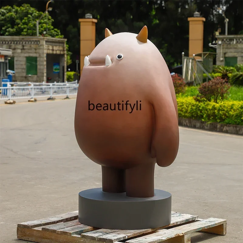 

yj21 Fiberglass cartoon animal mascot sculpture ornament shopping mall clock in pedestrian street art installation
