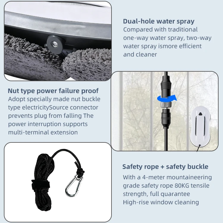Intelligent Window Vacuum Cleaning Robot Electric Auto Twin Water Spray Glass Cleaner Robotic with Remote Control UPS Anti-drop