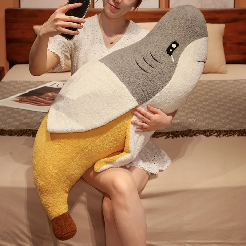 Bubble Kiss Creative Shark Banana Throw Pillow for Sofa Cartoon Wool Seat Cushion Plush Toys Office Siesta Fluffy Back Cushion