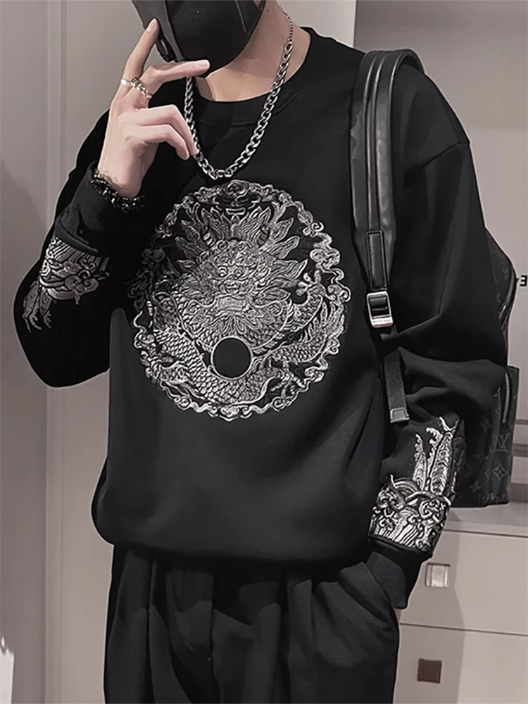 

Loose Fit Long Sve round Ne Sweatirt Embroidered Casual Faionable Streetwear Autumn Winter New Sle Men's Top