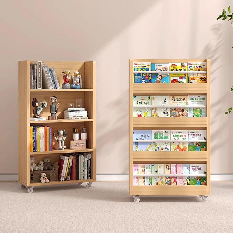 Estanterias con ruedas de exhibición, armario de madera de estilo Industrial, biblioteca móvil, estantería, organizador de almacenamiento, muebles de salón
