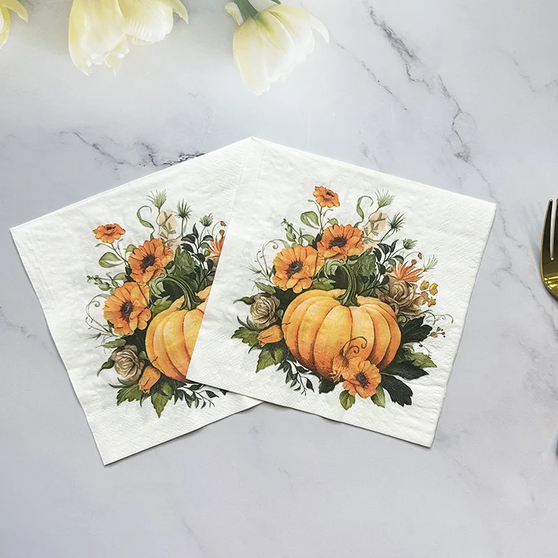 10/20 Sheets 33*33cm 2-Ply Pumpkin-themed Napkins Picnic Party Decor Colorful Print Tissue Paper DIY Decoupage Paper