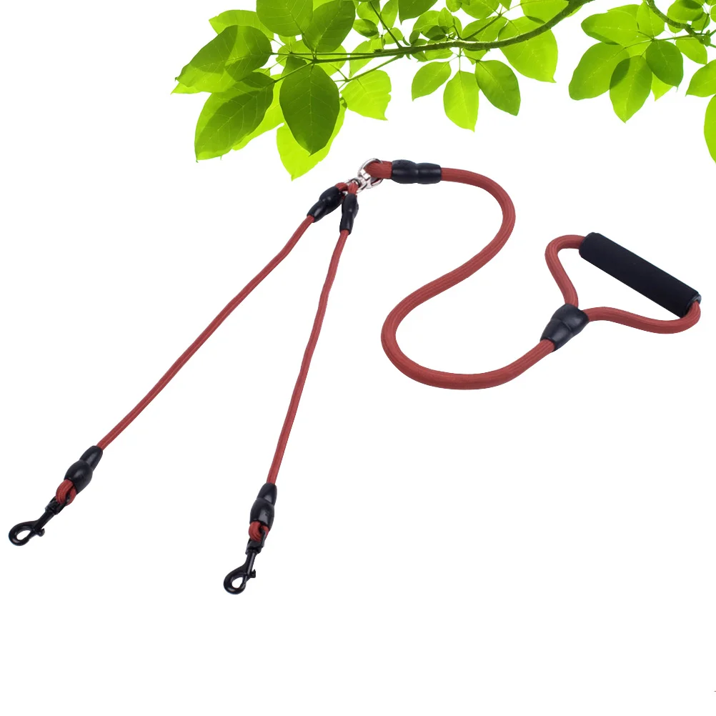 

Double Head Dog Leash Nylon Plastic Metal Durable Pet Hauling Rope Foam Handle Coffee Color For Walking Shopping Dog