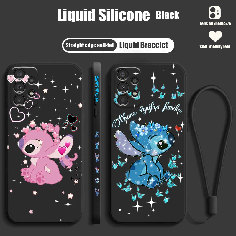 Disney Stitch Cute For Samsung A72 A54 A53 A52 A42 A34 A32 A25 A24 A23 A22 A15 A14 A13 A12 Liquid Left Rope Phone Case