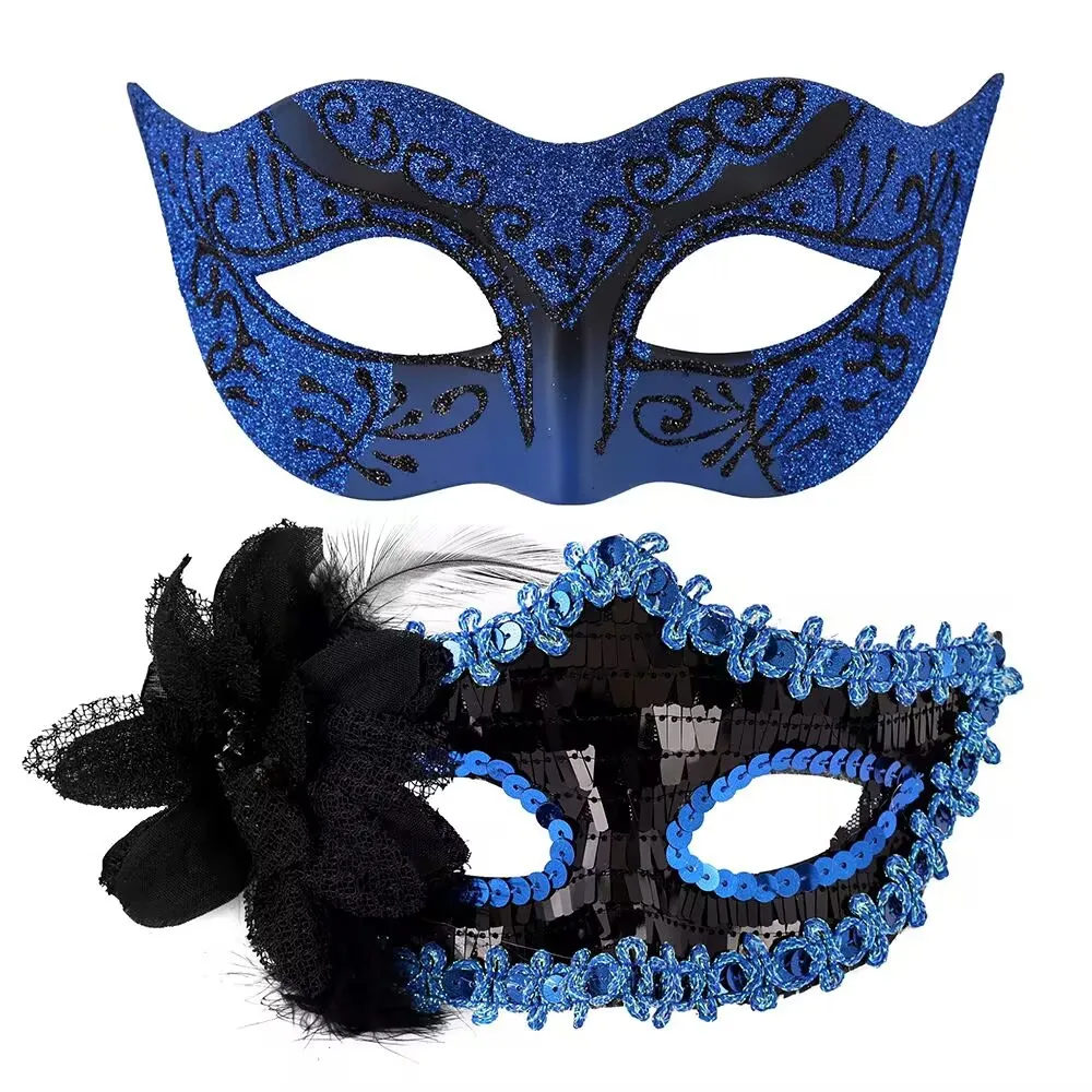 Couple Masks for Masquerade Party Elegant Feather Embroidered Venetian Carnival Mask Pair Adjustable Luxury Ball Wedding Costum
