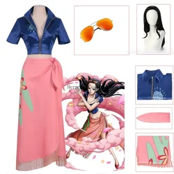 Nico Robin Anime Cosplay Traje para menina, Trajes, Óculos, Peruca de festa, Trajes de Halloween, Terno Carnaval