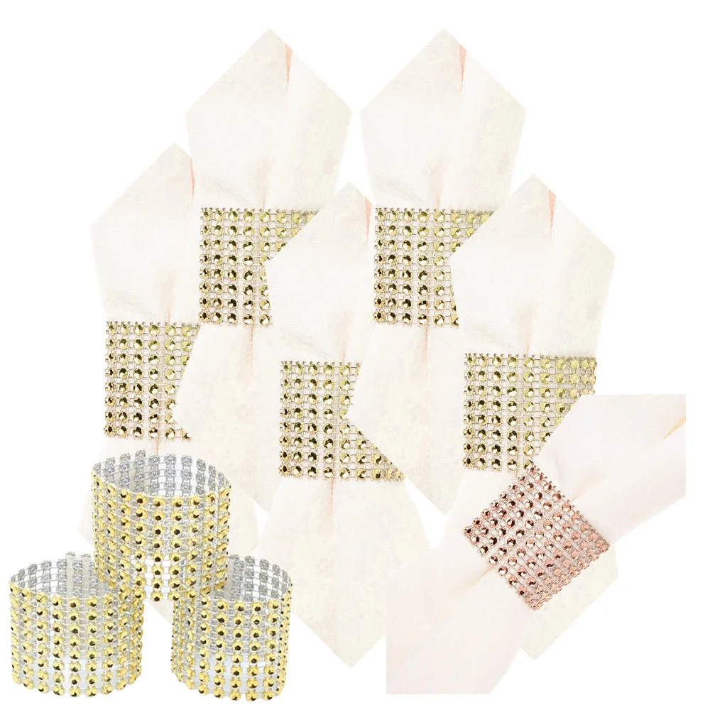 10pcs Hollowing Rhinestone Napkin Rings Decoration Wedding Dinner Gold Sliver Curtain Napkin Clasp Holder Party Supplies