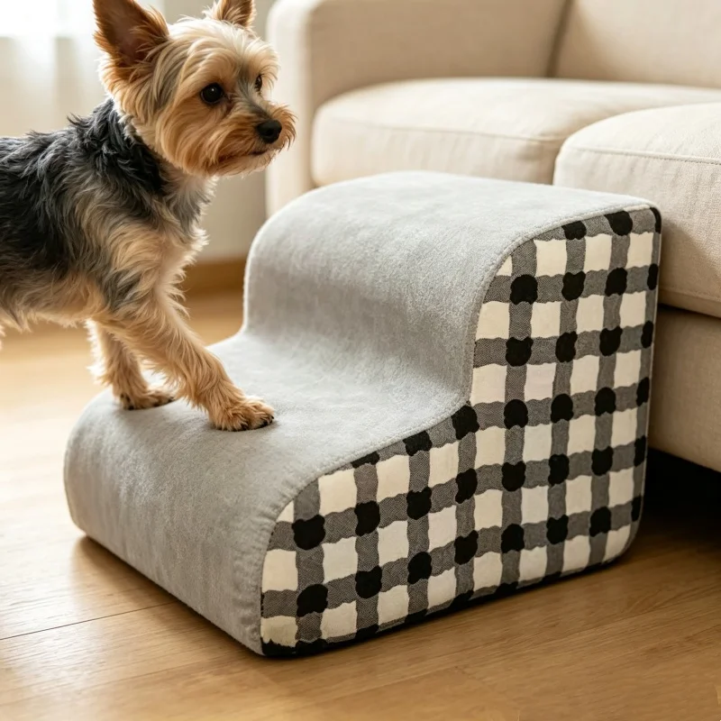 2-Step Soft Pet Stairs For Small Dogs Anti-Slip Flannel Dog Ramp Steps with Removable Cover - view 4